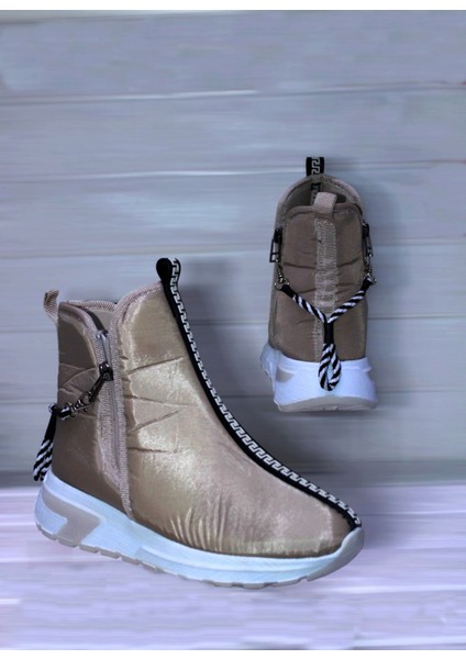 Meluxury Shoes Kadın Çift Fermuarlı Paraşüt Kumaş Bot&bootie