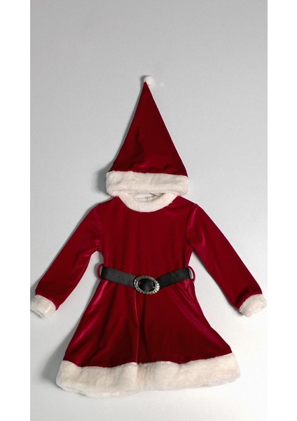 2-5 Yaş Kız Çocuk Bereli Kemerli Noel Elbise