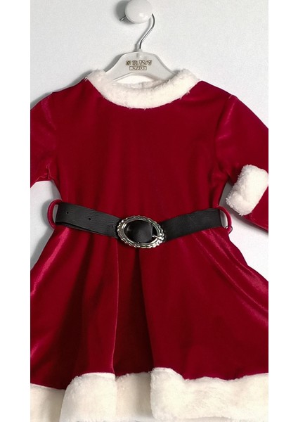2-5 Yaş Kız Çocuk Bereli Kemerli Noel Elbise modelleri