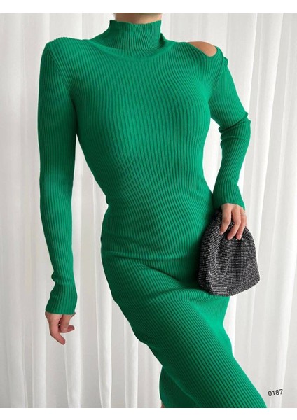 Kadın Omuz Detay Balıkçı Yaka Boğazlı Triko Elbise (Renkli) fırsatları