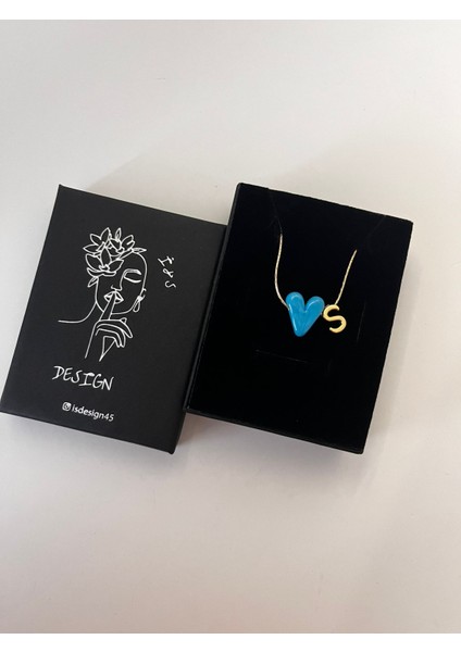 Murano Turkuaz Kalp Harfli Kolye