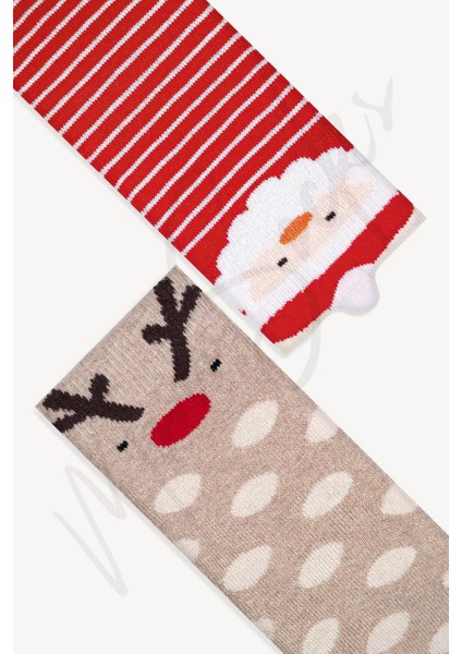 Mono Socks - Çocuk 2'li Kalın Kışlık Noel Geyik Desenli Çorap