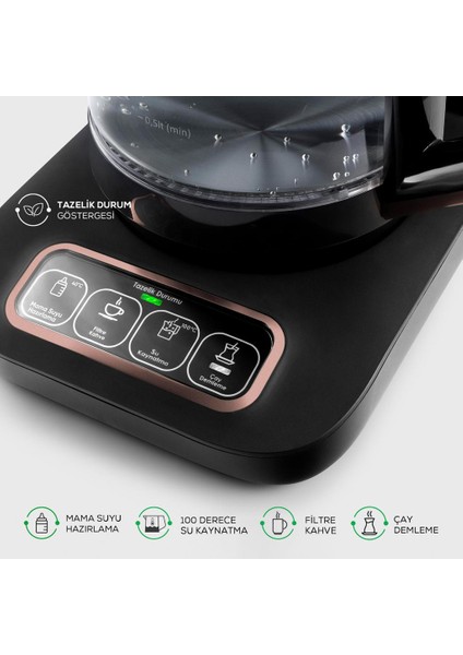 Premium Konuşan Wifi-Uzaktan Kontrollü Otomatik Cam Çay Makinesi ve Filtre Kahve Makinesi 2500W + Onerous Mutfak Tartısı modelleri