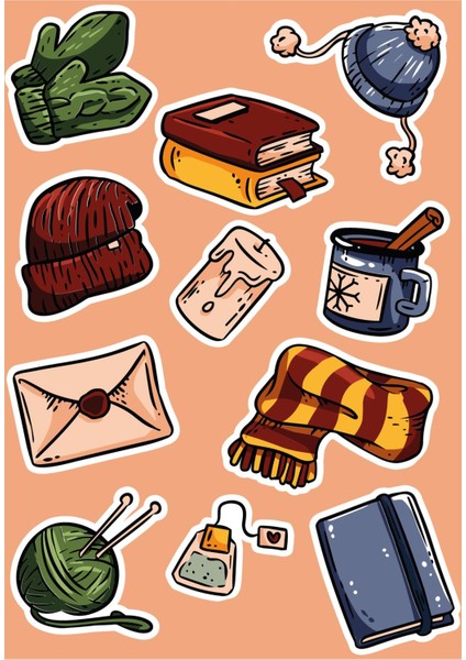 Sonbahar Kış Temalı Sticker Seti - Ajanda - Telefon - Laptop Sticker Seti 11 Adet