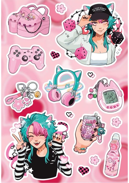 Estetik Pembe Aşko Kuşko Sticker Seti - Ajanda - Telefon - Laptop Sticker Seti 16 Adet