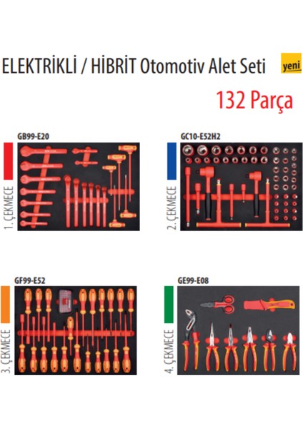 132 Parça Elektrikli / Hibrit Dolu Takım Arabası 6 Çekmece A50EV-132A01M