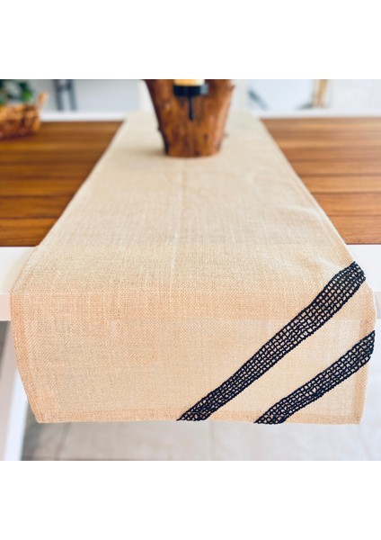Siyah Işlemeli Linen Keten Runner Örtü fiyatları