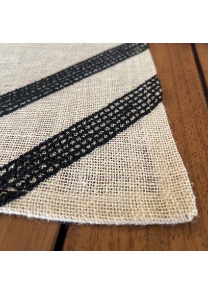 Siyah Işlemeli Linen Keten Runner Örtü modelleri