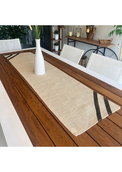 Siyah Işlemeli Linen Keten Runner Örtü fırsatları