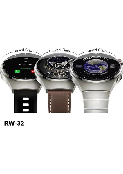 Hainoteko Rw-32 Kavisli Curved Amoled Ekran Metal+Deri+Silikon Kordonlu Watch 4 Pro Akıllı Saat