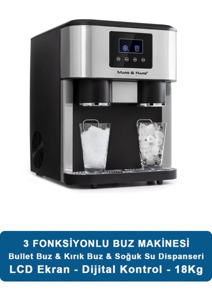 Buz Yapma Makinesi ve Soğuk Su Sebili - LCD Dokunmatik Ekran (18KG Kapasiteli)