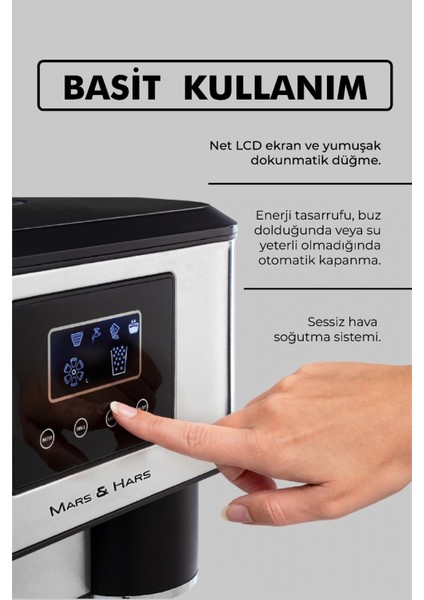 Buz Yapma Makinesi ve Soğuk Su Sebili - LCD Dokunmatik Ekran (18KG Kapasiteli)