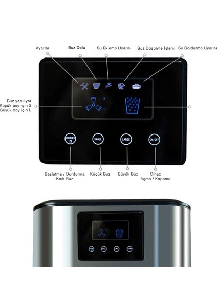 Buz Yapma Makinesi ve Soğuk Su Sebili - LCD Dokunmatik Ekran (18KG Kapasiteli)