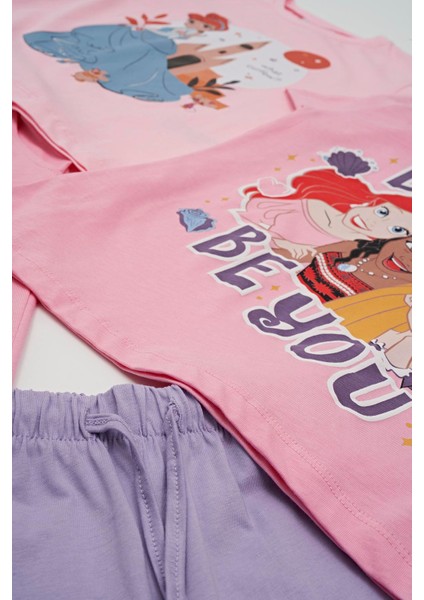 4'lü Disney Princess Baskılı Tshirt Şort Pantolon Takım