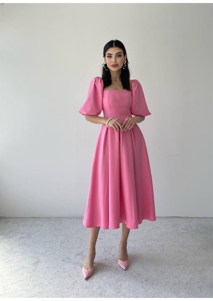 Pembe Benjamin Çan Etekli Midi Boy Elbise
