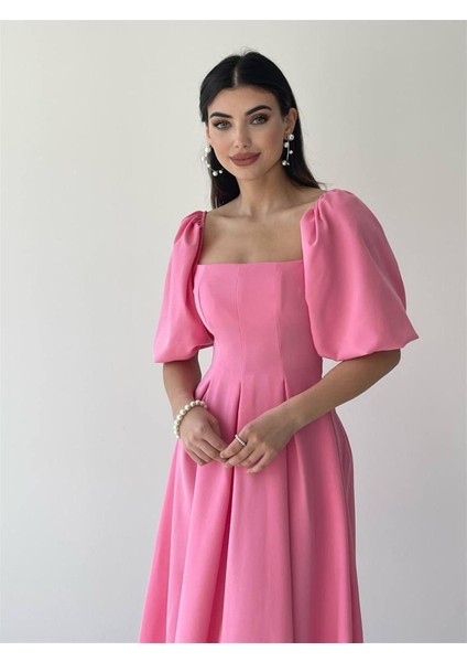 Pembe Benjamin Çan Etekli Midi Boy Elbise