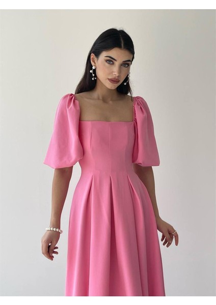 Pembe Benjamin Çan Etekli Midi Boy Elbise
