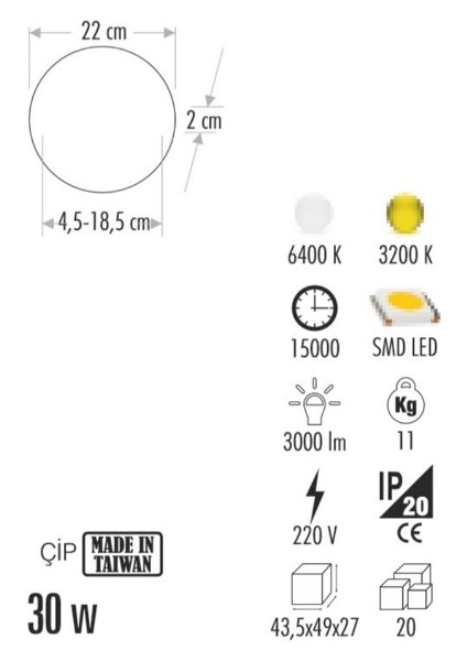 5 Adet Ct 5663 35W Xplus LED Spot Günışığı Ayarlı Delik Ç 3200K