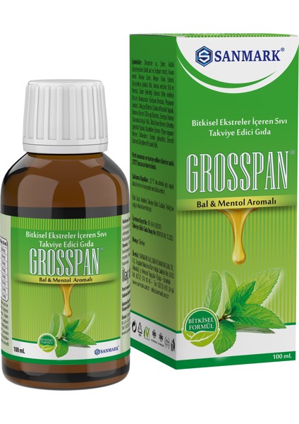 Grosspan ® Bitkisel Ekstreler Bal ve Mentol Aromalı 100 ml