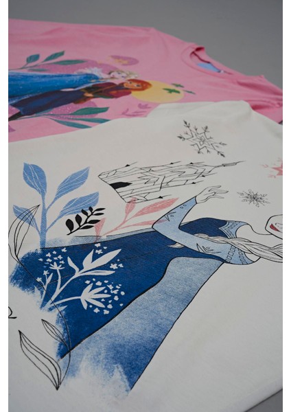4'lü Frozen Baskılı Pudra Tshirt Şort Pantolon Takım