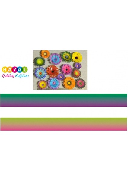 Koyu Yeşil - Mor Pembe- Açık Yeşil renk Geçişli Quilling Kağıdı