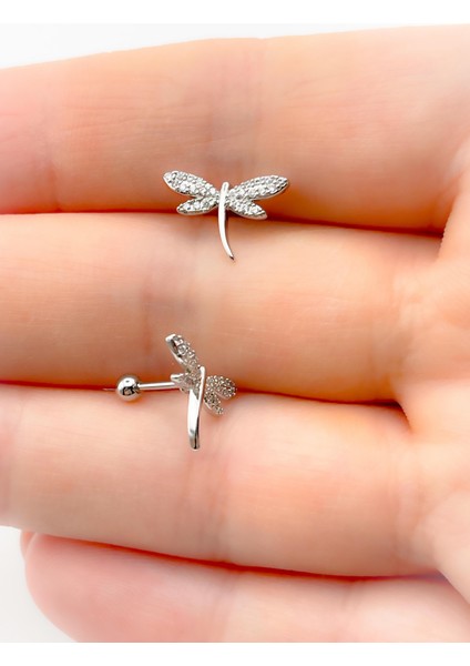 Cerrahi Çelik Zirkon Taşlı Yusufçuk Figürlü Kıkırdak Helix Tragus PIERCING(1ADET)