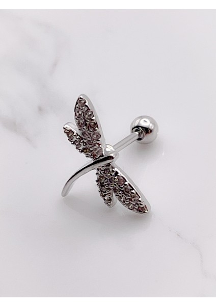 Cerrahi Çelik Zirkon Taşlı Yusufçuk Figürlü Kıkırdak Helix Tragus PIERCING(1ADET)