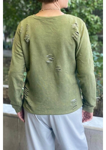 Kadın Haki Kaplan Desenli Sweat indirimleri