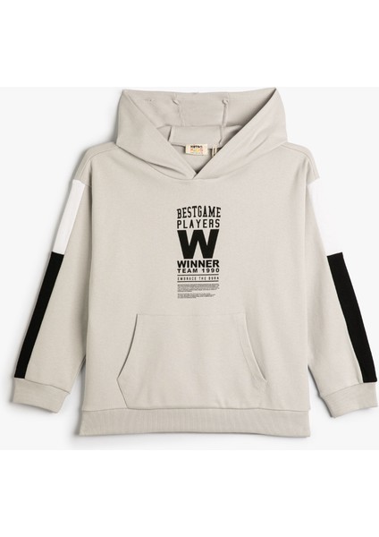 Kapşonlu Sweatshirt Kanguru Cepli Spor Temalı Baskı Detaylı Pamuklu