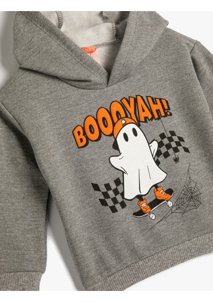 Kapşonlu Sweatshirt Uzun Kollu Hayalet Baskı Detaylı Şardonlu modelleri