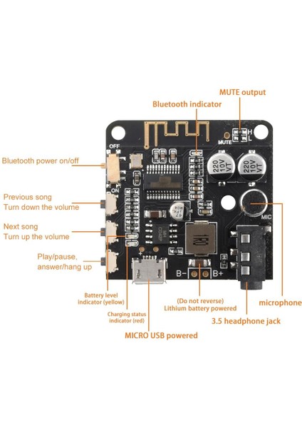 BT5.0 PRO Bluetooth Ses Alıcı Kartı Bluetooth 5.0 MP3 Modülü PRO (Mikrofonlu)