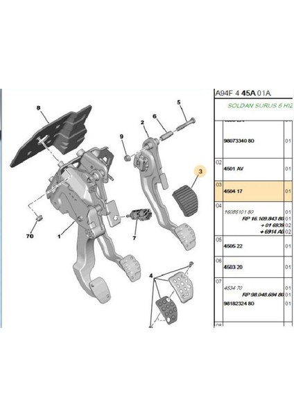 Pedal Lastiği Fren C4 C5 208 301 Partner Berlingo (Y5633-BRS13117-450417)