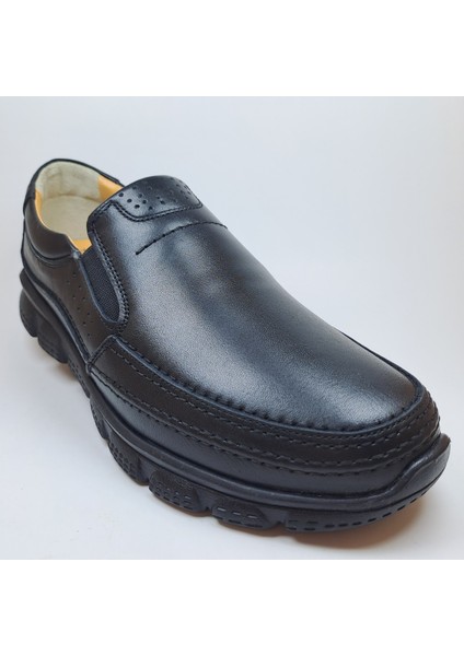 Erkek Hakki Deri Siyah Ortopedik Extra Hafif Extra Comfort Casual Ayakkabı