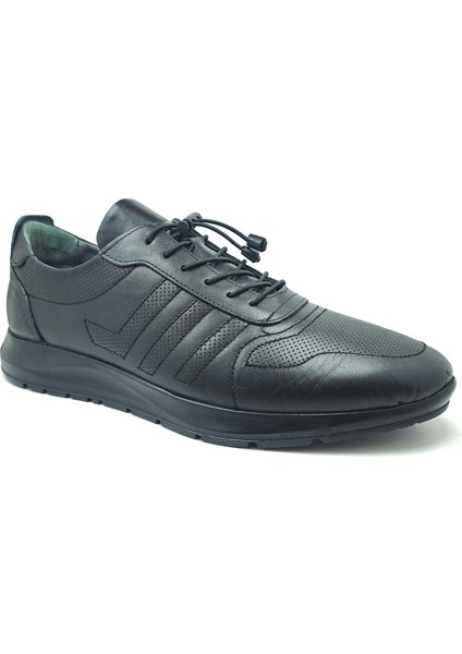 Büyük Beden 45-47 Siyah Hakiki Deri Lastikli Casual Comfort Ayakkabı