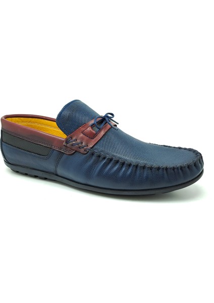 Erkek 45-48 Lacivert Hakiki Deri Babet Comfort Casual Ayakkabı