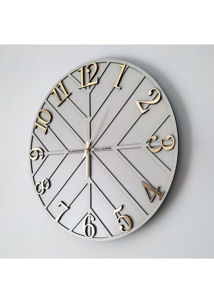 - Diagonal Lines - Açık Gri & Gold - 50CM Duvar Saati