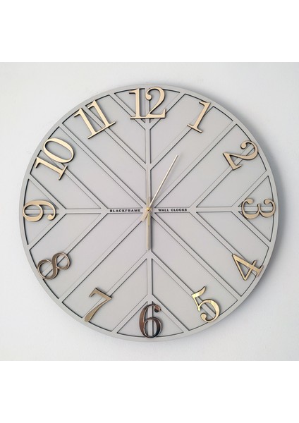 - Diagonal Lines - Açık Gri & Gold - 50CM Duvar Saati