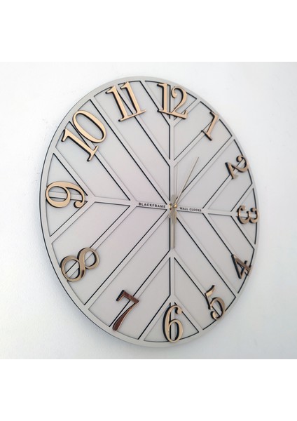 - Diagonal Lines - Açık Gri & Gold - 50CM Duvar Saati