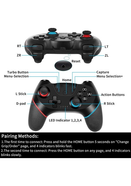 Nintendo Switch Için Kumanda, Dual Shock Titreşimli ve Turbo Fonksiyonlu Switch Için Kablosuz Gamepad Joystick Jiroskop Oyun Denetleyicisi,beyaz ve Siyah (Yurt Dışından)