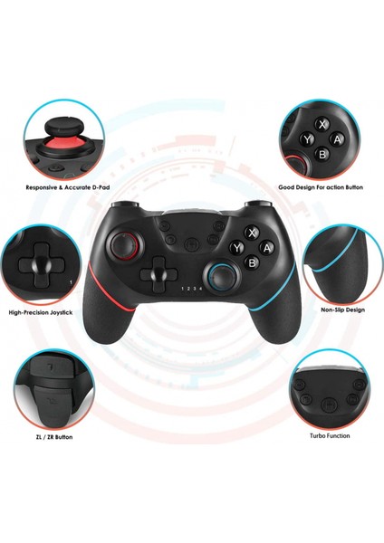 Nintendo Switch Için Kumanda, Dual Shock Titreşimli ve Turbo Fonksiyonlu Switch Için Kablosuz Gamepad Joystick Jiroskop Oyun Denetleyicisi,beyaz ve Siyah (Yurt Dışından)