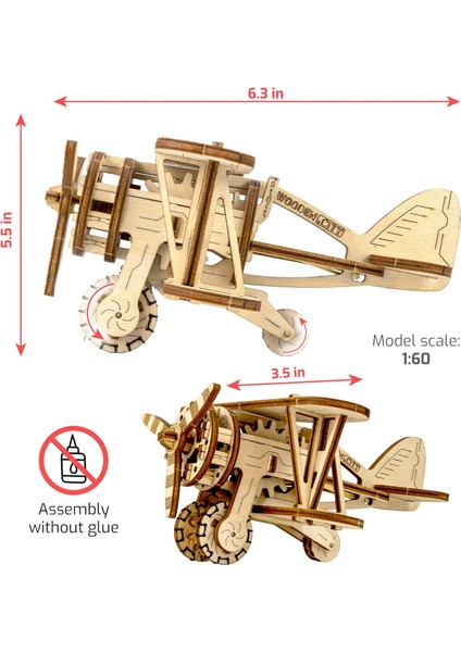 Yetişkinler Için Çift Kanatlı Ahşap 3D Yapbozlar - Boyama Için Ahşap Uçak Modeli - 3D Ahşap Yapbozlar Uçak - Yetişkinlerin Yapabileceği 63 Parçalı Ahşap Modeller - Yetişkinler Için (Yurt Dışından)