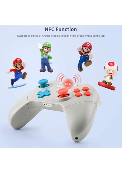 Kumanda - Nintendo Switch Için Gelişmiş Kablosuz Kumanda, Nfc ve Hareket Kontrolü, Dahili Amiibo ve Uyandırma Özelliği, Ayarlanabilir Rumble ve Turbo Modu, Pc/android Desteği, Şarj (Yurt Dışından)