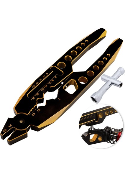 Metal Amortisör Pense Çubuk Bilyalı Kelepçe Çok Fonksiyonlu Rc Araçları ve Rc Modelleri Için Küçük 4 Yollu Çapraz Anahtar 1/8 1/10 Rc Araba Paletli Canavar Kamyon (Siyah Altın) (Yurt Dışından)