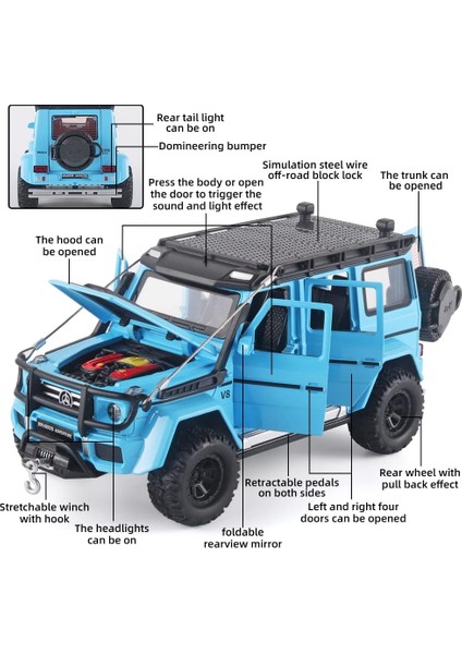 Oyuncak Arabalar Benz G550 Adventure Edition 1/24 Metal Döküm Araba Modeli，sesli ve Işıklı、geri Çek，3 Yaş ve Üzeri Çocuklar Için Hediye Olarak Uygun（mavi） (Yurt Dışından)