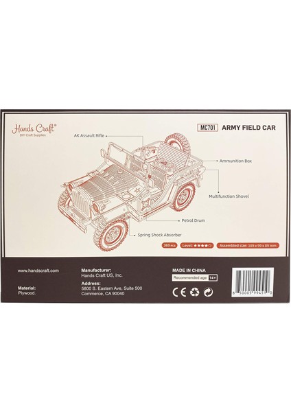 Dıy 3D Ahşap Yapboz -U2013 Ordu Kamyon Aracı Lazer Kesim Montajı 1:18 Ölçekli Model Oluşturma Seti Zeka Oyunları Eğitici Stem Oyuncak Yetişkinler ve Gençler Için Güvenli ve Toksik (Yurt Dışından) modelleri