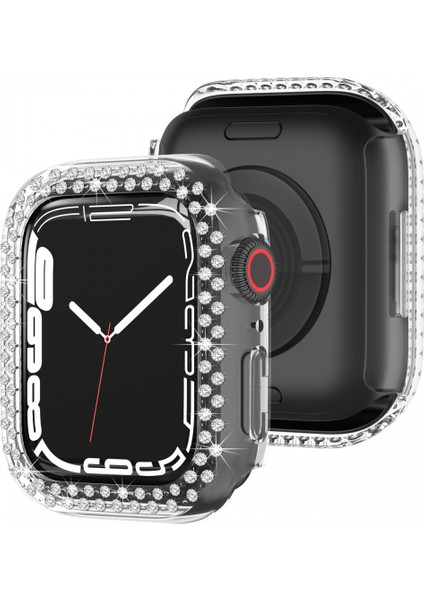 Apple Watch Series 7 Için 45 Mm, Lüks Kristal Taşlı Sert Pc Çerçeve Kılıfı Apple Watch Series 7 - Her Yönüyle Tampon Kılıfı (Şeffaf) (Yurt Dışından)