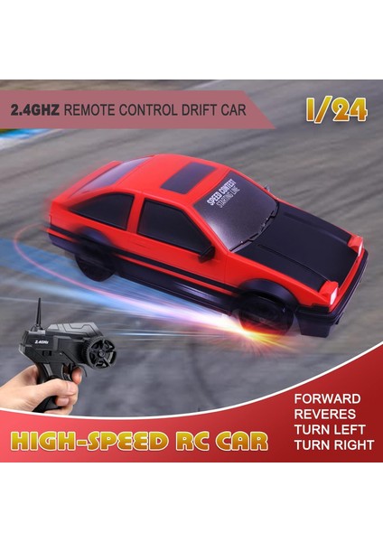 Uzaktan Kumandalı Araba Rc Drift 2.4ghz 1:24 Ölçekli 4WD 15KM/H Yüksek Hızlı Model Araç LED Işıkları ile Sürüklenen Lastik Yarışı Spor Oyuncak Yetişkinler Için Erkek Kız Çocuklar H (Yurt Dışından)