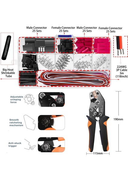 SN-28B Sıkma Aleti ile 50 Jst Konnektör Kiti Servo Fiş Erkek Dişi Konnektör Crimp Pin Kablo Kiti ve Lehim Contalı Tel Konnektörleri Hitec, Futaba, Spektrum Model Uçaklar ve Rc Arab (Yurt Dışından)