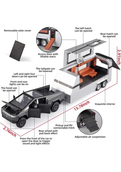 Çocuk Oyuncak Kamyonet 1/32 Cybertruck Kamyonet Römork Döküm Metal Oyuncak Arabalar, Ses Işıklı ve Geri Çekmeli Araba Modeli, 3 Yaş ve Üzeri Çocuklar Için (Gri) (Yurt Dışından) fiyatları
