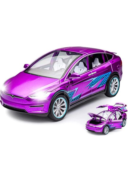 1:24 Ölçekli Tesla Model x Alaşım Araba Modeli Çocuklar Için Döküm Oyuncak Araçlar, Tesla Araba Modeli, Işıklar ve Müzik ile Geri Çekin Alaşım Araba, Erkekler ve Kızlar Için Hediye (Yurt Dışından)